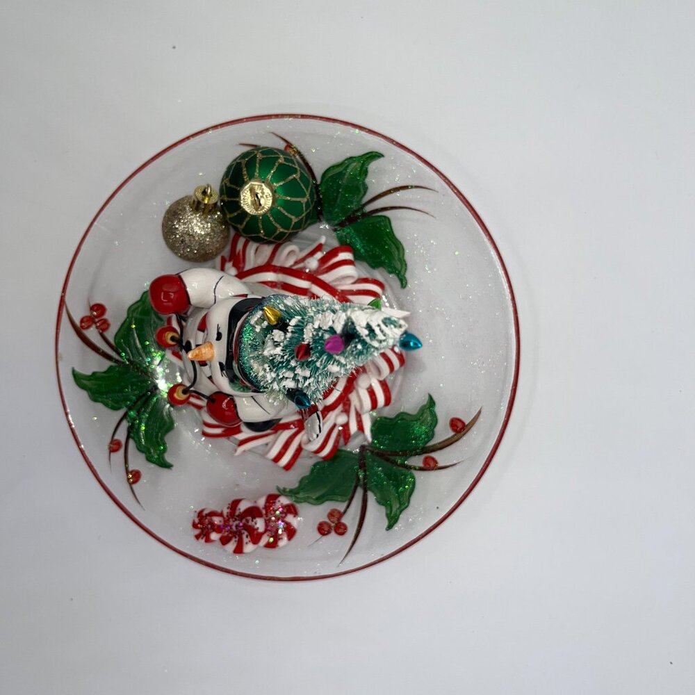 Vintage Ceramic Snowman With Bottle Brush Tree String Light Hat Candy Cane OOAK - Picture 14 of 16